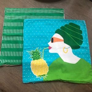 IKEA Pillow Covers Lady with Pineapple Drink 19” Square
